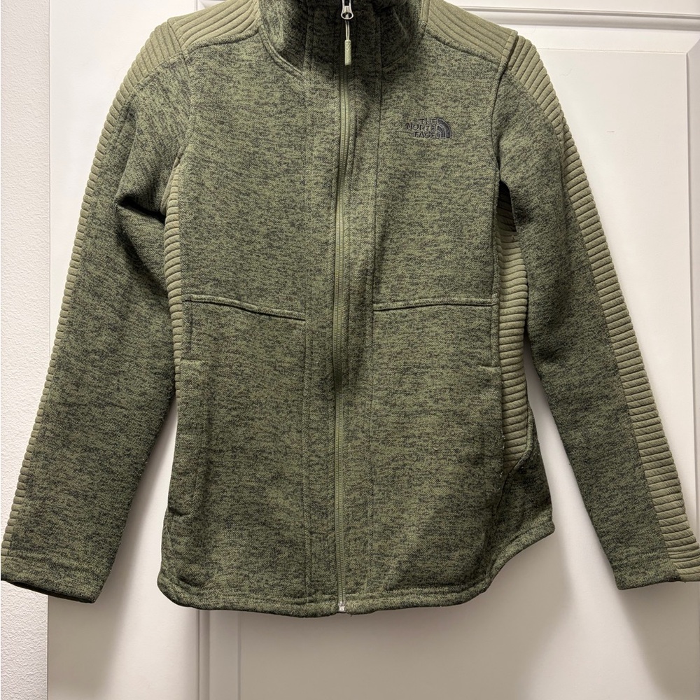 The North Face Green Indi Rib-Knit Full-Zip Fleece